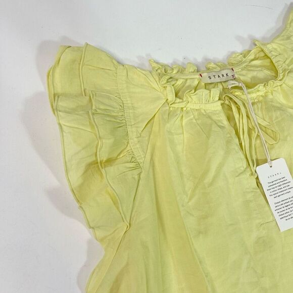 Stark X Blouse Womens Medium Yellow Tie Front Ruffle Short Sleeves Top New - Picture 2 of 10